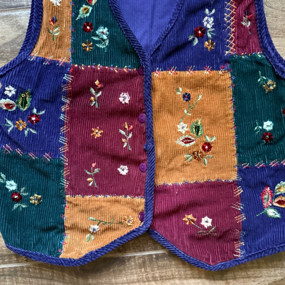 New Directions Women VTG Cottagecore Floral Patchwork Corduroy Vest,Multicolor,S - Picture 4 of 10